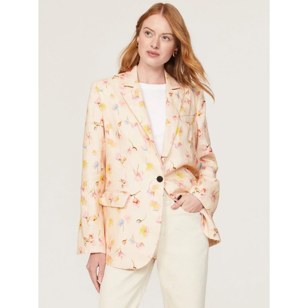Zadig & Voltaire Vegy Pink Linen Floral Blazer Jacket Size 34